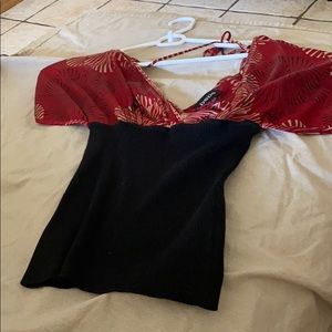Bebe blouse, silk and knit